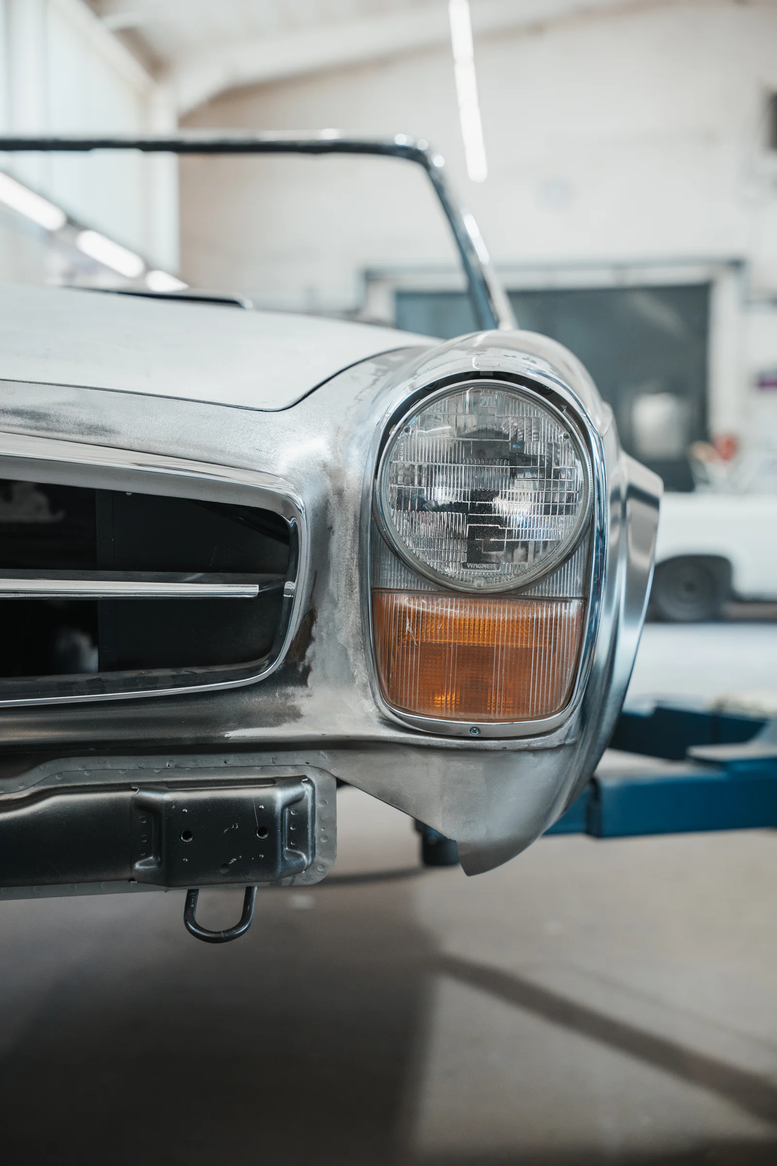 Pagoda headlamp and unfinished bodywork detail